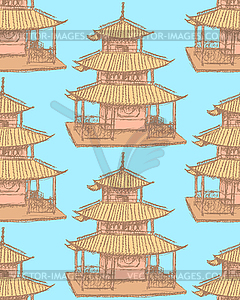 Sketch Chinese temple, seamless pattern - vector image