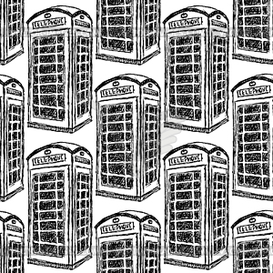 Sketch London phone cabin, seamless pattern - vector clipart