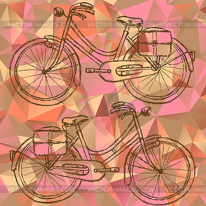 Sketch bicycle on triangles background - vector clipart