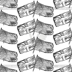 Sketch UK and USA flags, seamless pattern - vector image