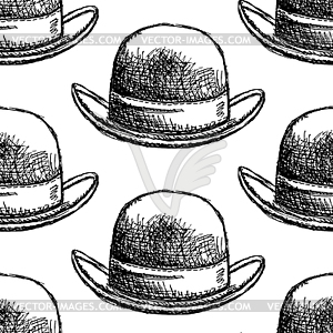 Sketch retro gentelmen hat, seamless pattern - vector clipart