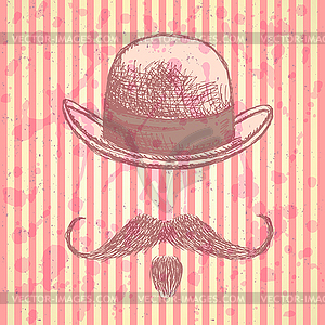 Sketch hat and mustache, background - vector image