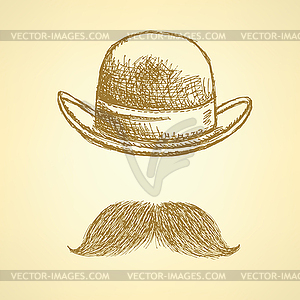 Sketch hat and mustache, background - royalty-free vector image