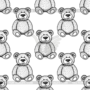 Sketch Teddy bear, seamless pattern - vector image