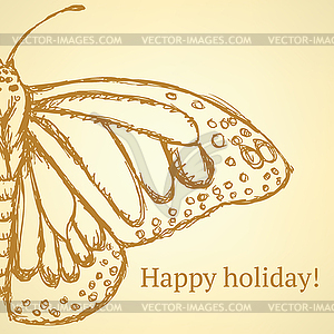 Sketch butterfly, vintage background - vector clip art