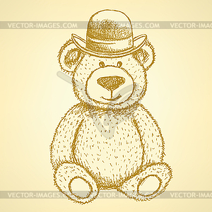 Sketch Teddy bear in hat, background - vector image