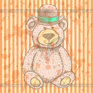 Sketch Teddy bear in hat, background - vector image