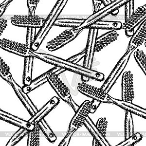 Sketch tooth brush, seamless pattern - vector clipart