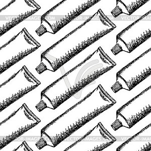 Sketch tooth paste, seamless pattern - vector image