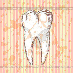 Sketch teeth, vintage background - vector image