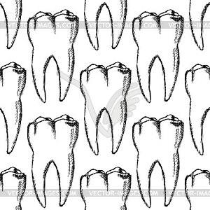 Sketch teeth, vintage seamless pattern - vector clip art