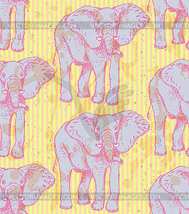 Sketch elephant, vintage seamless pattern - vector image