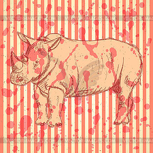 Sketch rhino, vintage background - vector image