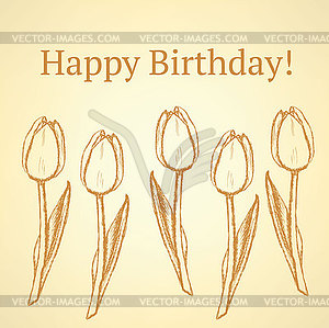 Sketch tulip, vintage background - vector clipart