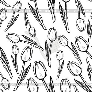 Sketch tulips, vintage seamless pattern - vector clip art