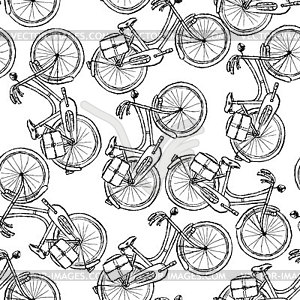 Sketch bicycle, vintage seamless pattern - vector clip art