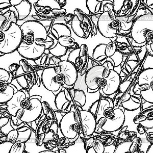 Sketch orchid, vintage seamless pattern - vector clip art