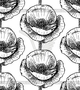 Sketch poppy, vintage seamless pattern - vector clipart