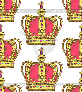 Sketch crown, vintage seamless pattern - royalty-free vector image