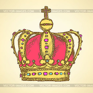 Sketch crown, vintage background - vector image