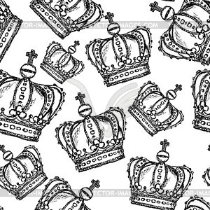 Sketch crown, vintage seamless pattern - vector clipart