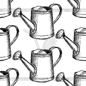 Sketch watering can, seamless pattern - vector image