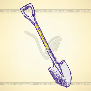 Sketch shovel, vintage background - vector clipart