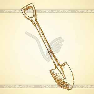 Sketch shovel, vintage background - vector image