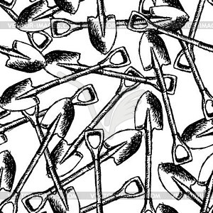 Sketch garden shovel, seamless pattern - vector clip art