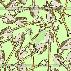 Sketch garden shovel, seamless pattern - vector image