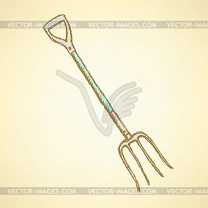 Garden fork, background in sketch style - vector clipart