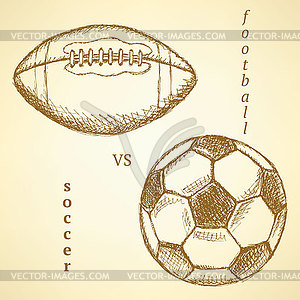 Эскиз футбол против американский футбольный мяч - клипарт в векторе / векторное изображение
