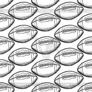 Sketch american football ball, seamless pattern - vector clip art