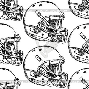 Sketch football helmet, seamless pattern - vector clipart