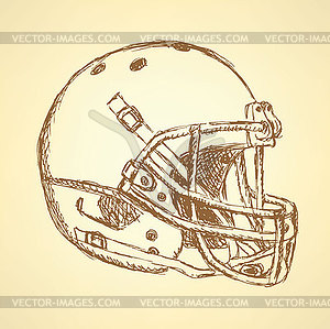 Sketch football helmet, vintage background - vector clipart