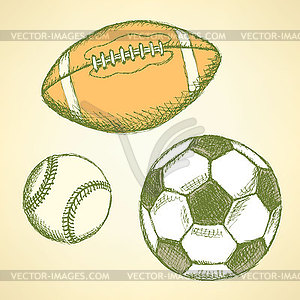 Baseball, american football and soccer balls - vector image