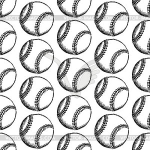 Sketch baseball ball, seamless pattern - vector image