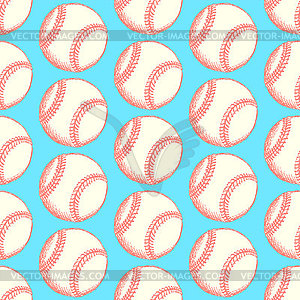 Sketch baseball ball, seamless pattern - vector clip art