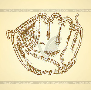 Sketch baseball glove, vintage background - vector clipart