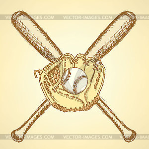 Sketch baseball ball, glove and bat - royalty-free vector clipart