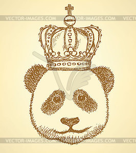 Sketch panda in crown, vintage background - vector clip art