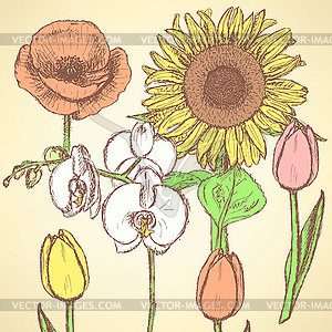 Sketch flowers, vintage backgrounds - vector image