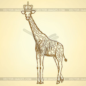 Sketch giraffe in crown, background - vector clipart