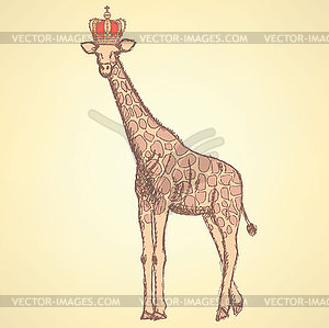 Sketch giraffe in crown, background - vector clipart