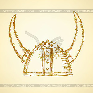 Sketch cute viking helmet - vector EPS clipart