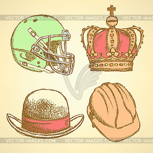 Sketch unusual hat set - vector clip art
