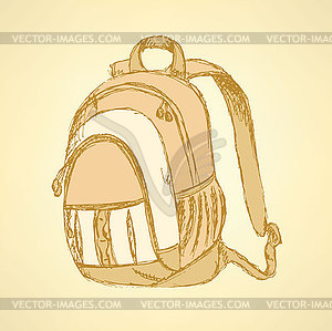 Sketch cute school backpack - vector clipart