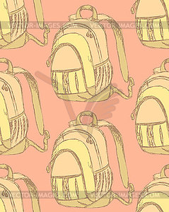 Sketch cute school backpack in vintage style - vector image