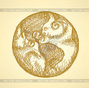 Sketch planet Earth in vintage style - vector image