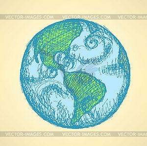 Sketch planet Earth in vintage style - vector clip art